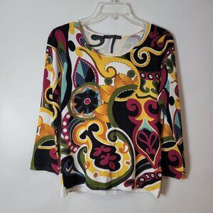 Pierre New York Womens Multicolor Paisley Print 3/4 Sleeve Top Size M
